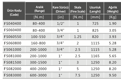 FS Serisi Pencere Ekranlı Tork Anahtarları